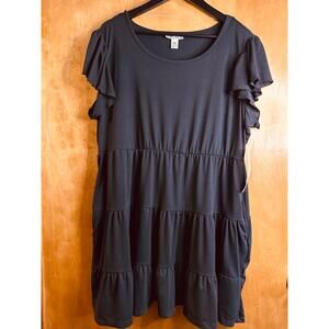 Just Be Women's Plus Size Tier Knee Length Short Sleeve Black Dress Size 3X New